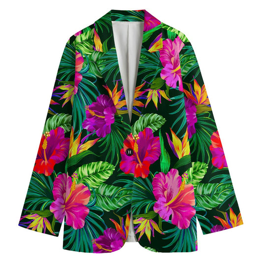 Purple Tropical Pattern Print Women's Blazer
