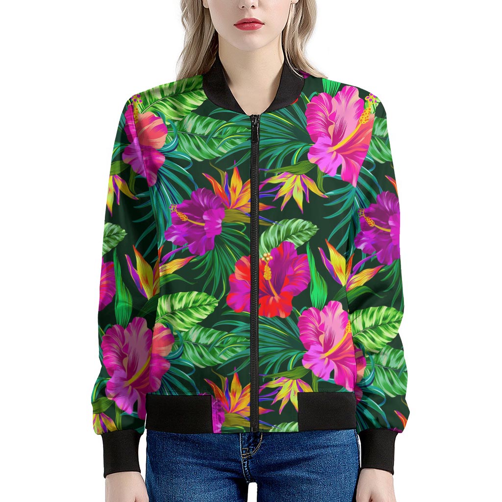 Purple Tropical Pattern Print Women's Bomber Jacket