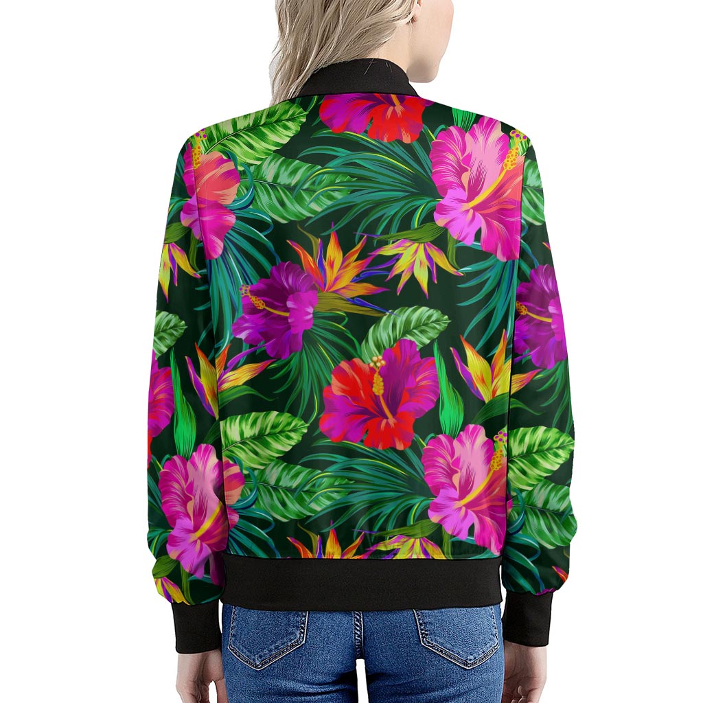 Purple Tropical Pattern Print Women's Bomber Jacket