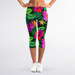 Purple Tropical Pattern Print Women's Capri Leggings