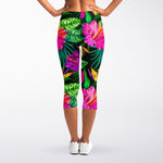 Purple Tropical Pattern Print Women's Capri Leggings