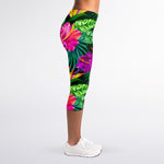 Purple Tropical Pattern Print Women's Capri Leggings