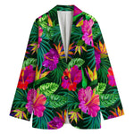 Purple Tropical Pattern Print Women's Cotton Blazer