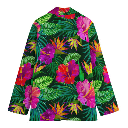Purple Tropical Pattern Print Women's Cotton Blazer