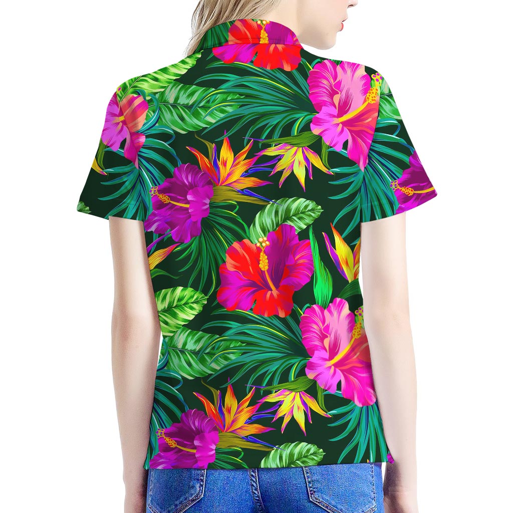 Purple Tropical Pattern Print Women's Polo Shirt