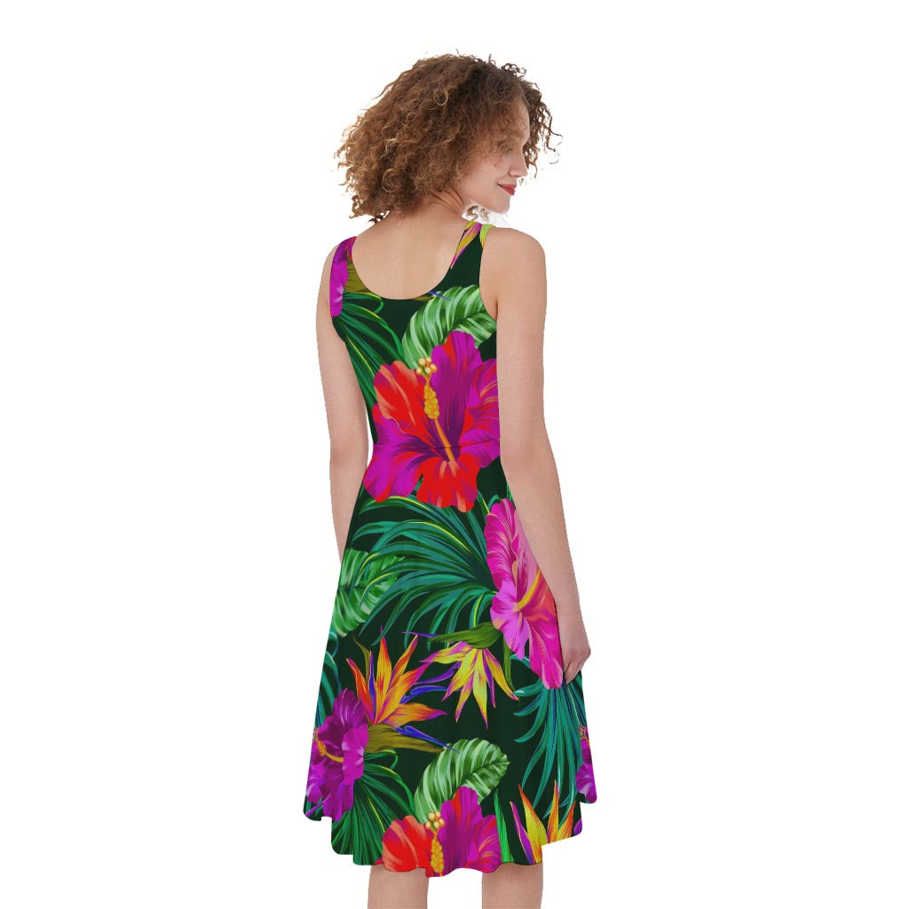 Purple Tropical Pattern Print Women's Sleeveless Dress