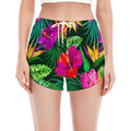 Purple Tropical Pattern Print Women's Split Running Shorts