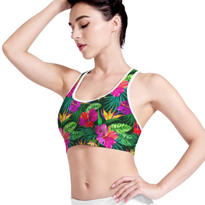 Purple Tropical Pattern Print Women's Sports Bra