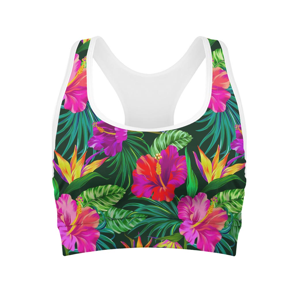 Purple Tropical Pattern Print Women's Sports Bra