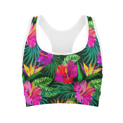 Purple Tropical Pattern Print Women's Sports Bra