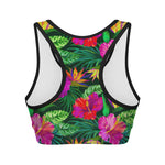 Purple Tropical Pattern Print Women's Sports Bra