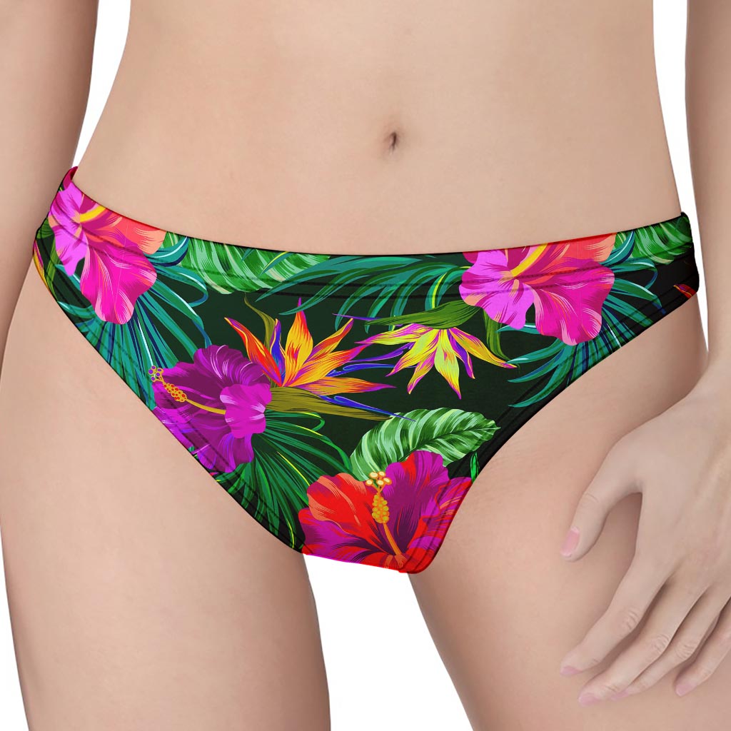 Purple Tropical Pattern Print Women's Thong