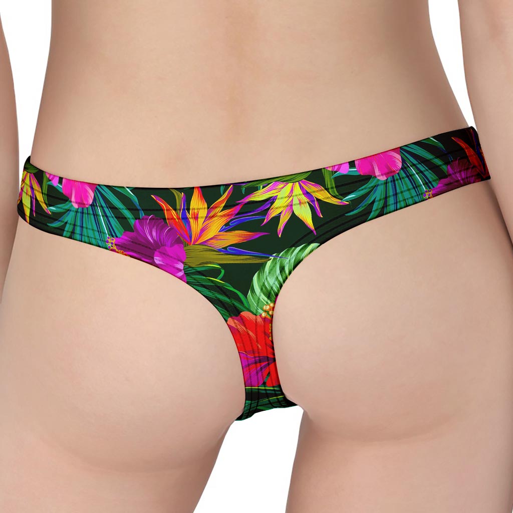 Purple Tropical Pattern Print Women's Thong