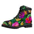 Purple Tropical Pattern Print Padded Collar Lace Up Boots