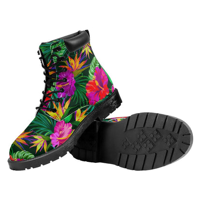 Purple Tropical Pattern Print Work Boots