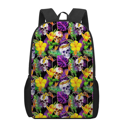 Purple Tropical Skull Pattern Print 17 Inch Backpack