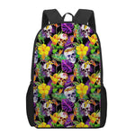 Purple Tropical Skull Pattern Print 17 Inch Backpack