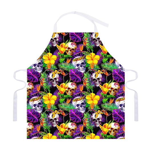 Purple Tropical Skull Pattern Print Adjustable Apron