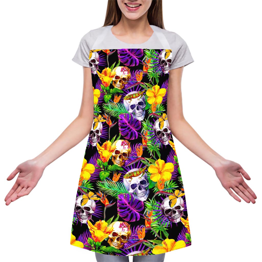 Purple Tropical Skull Pattern Print Adjustable Apron