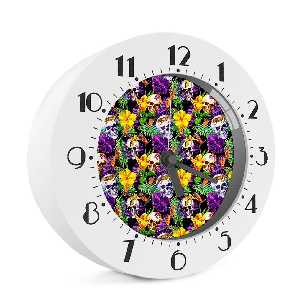 Purple Tropical Skull Pattern Print Alarm Clock