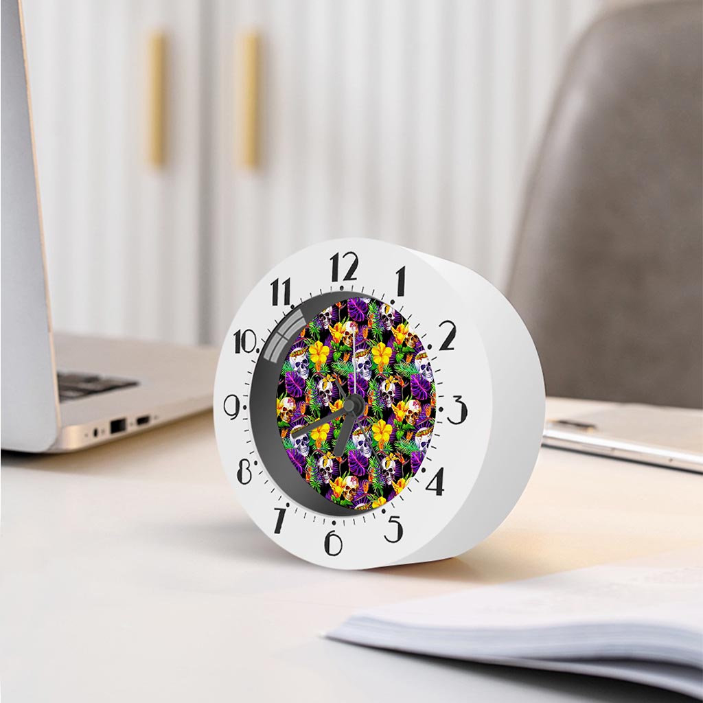 Purple Tropical Skull Pattern Print Alarm Clock