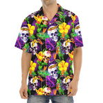 Purple Tropical Skull Pattern Print Aloha Shirt