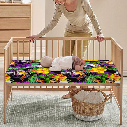 Purple Tropical Skull Pattern Print Baby Crib Sheet