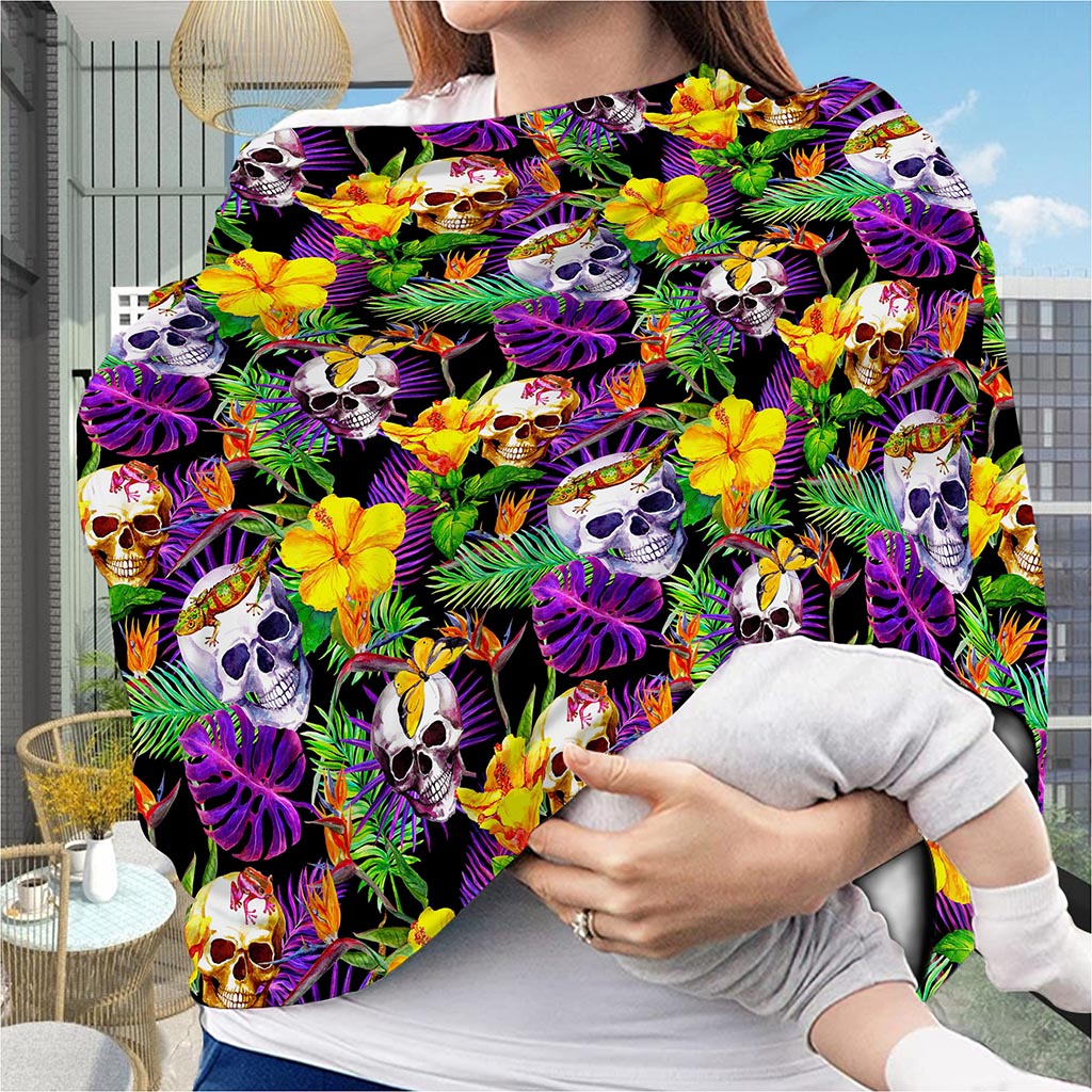 Purple Tropical Skull Pattern Print Baby Seat Cover