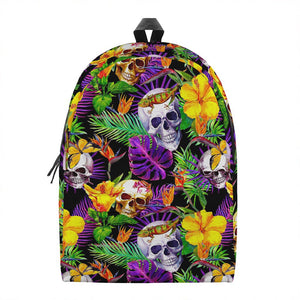 Purple Tropical Skull Pattern Print Backpack