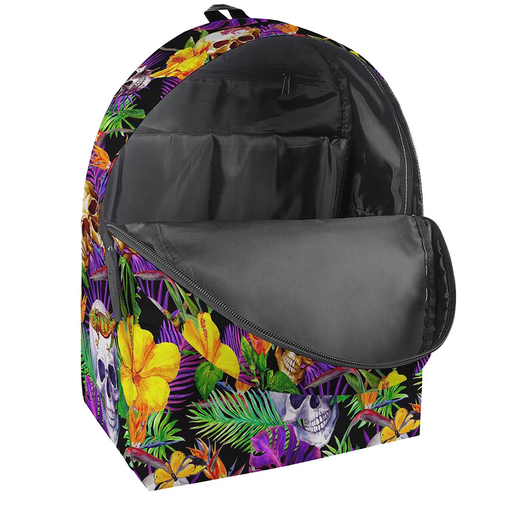 Purple Tropical Skull Pattern Print Backpack