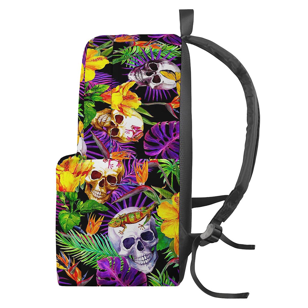 Purple Tropical Skull Pattern Print Backpack