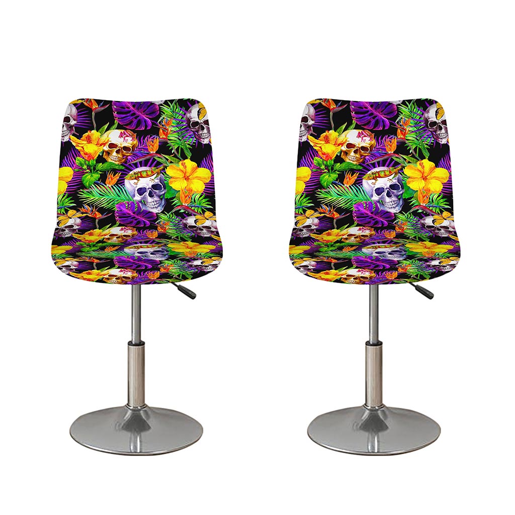Purple Tropical Skull Pattern Print Bar Stool Covers