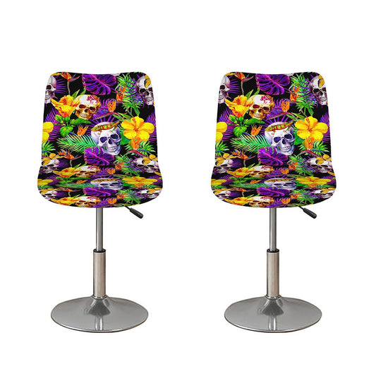 Purple Tropical Skull Pattern Print Bar Stool Covers
