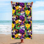 Purple Tropical Skull Pattern Print Beach Towel