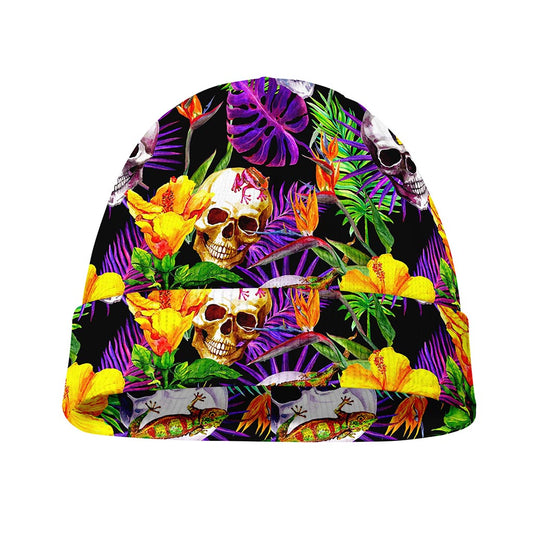 Purple Tropical Skull Pattern Print Beanie