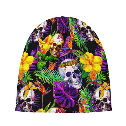 Purple Tropical Skull Pattern Print Beanie