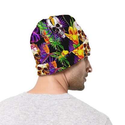 Purple Tropical Skull Pattern Print Beanie