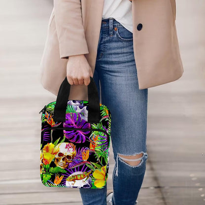 Purple Tropical Skull Pattern Print Bible Tote Bag