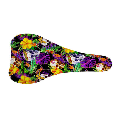 Purple Tropical Skull Pattern Print Bicycle Seat Cover