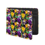 Purple Tropical Skull Pattern Print Bifold Wallet