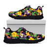 Purple Tropical Skull Pattern Print Black Running Shoes