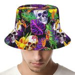 Purple Tropical Skull Pattern Print Bucket Hat