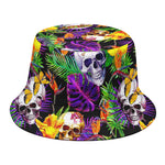 Purple Tropical Skull Pattern Print Bucket Hat