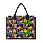 Purple Tropical Skull Pattern Print Canvas Tote Bag