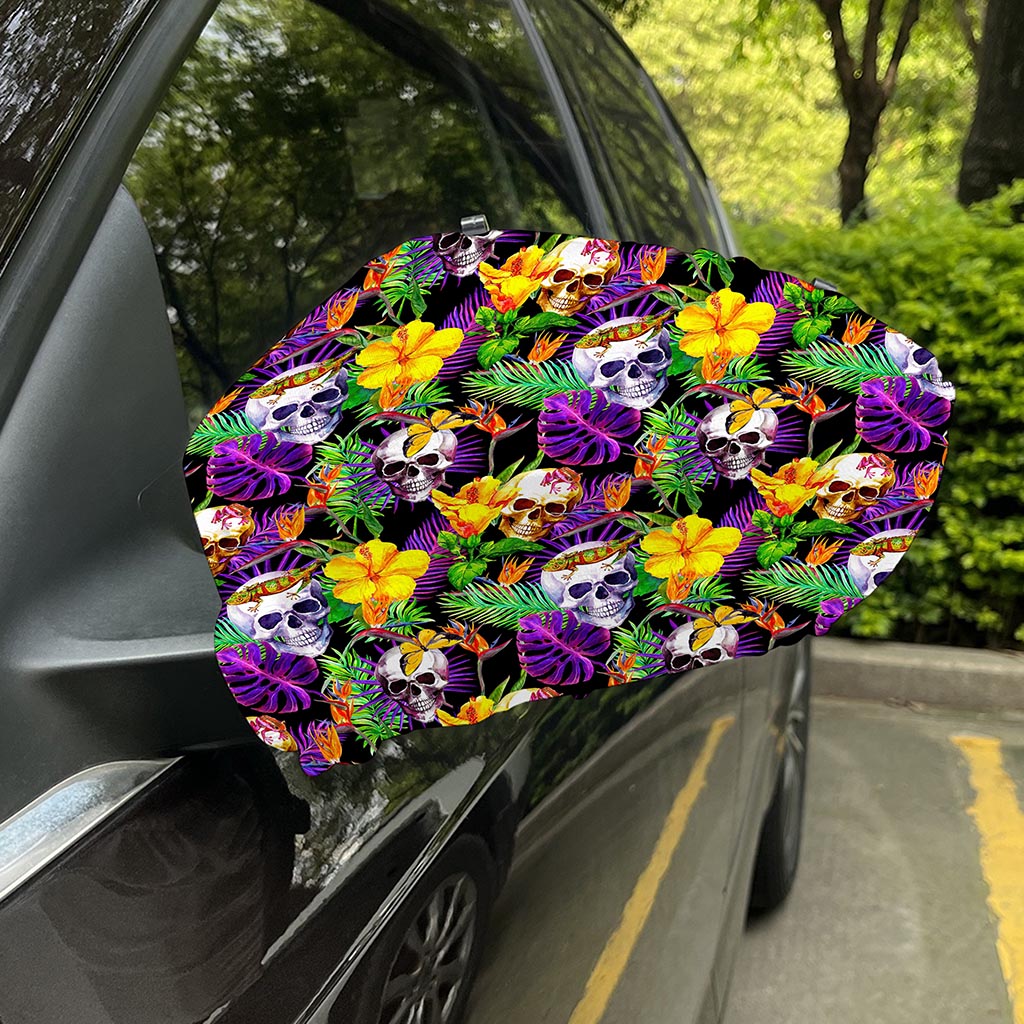 Purple Tropical Skull Pattern Print Car Side Mirror Covers