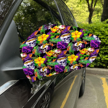 Purple Tropical Skull Pattern Print Car Side Mirror Covers