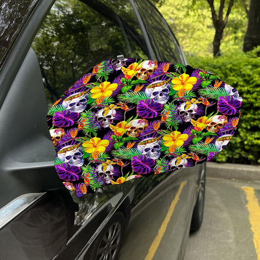 Purple Tropical Skull Pattern Print Car Side Mirror Covers