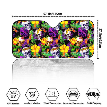 Purple Tropical Skull Pattern Print Car Windshield Sun Shade
