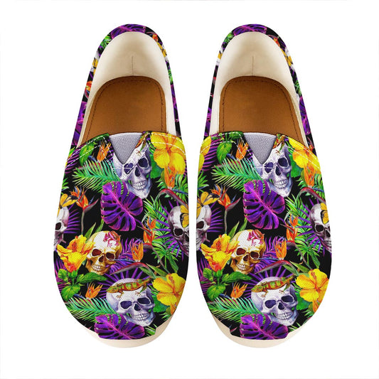 Purple Tropical Skull Pattern Print Casual Shoes