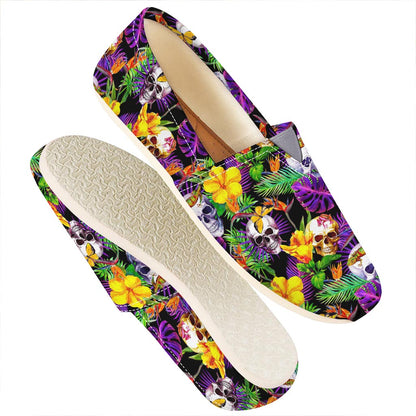 Purple Tropical Skull Pattern Print Casual Shoes